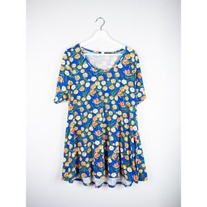 LulaRoe Womens XL Classic T‎ Short Sleeved Blue with Orange Tulips, comfy spring